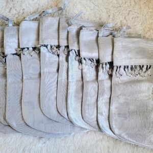 Bundle 10 beaded silver stockings fabric Organza gift bags Christmas Holiday 10"